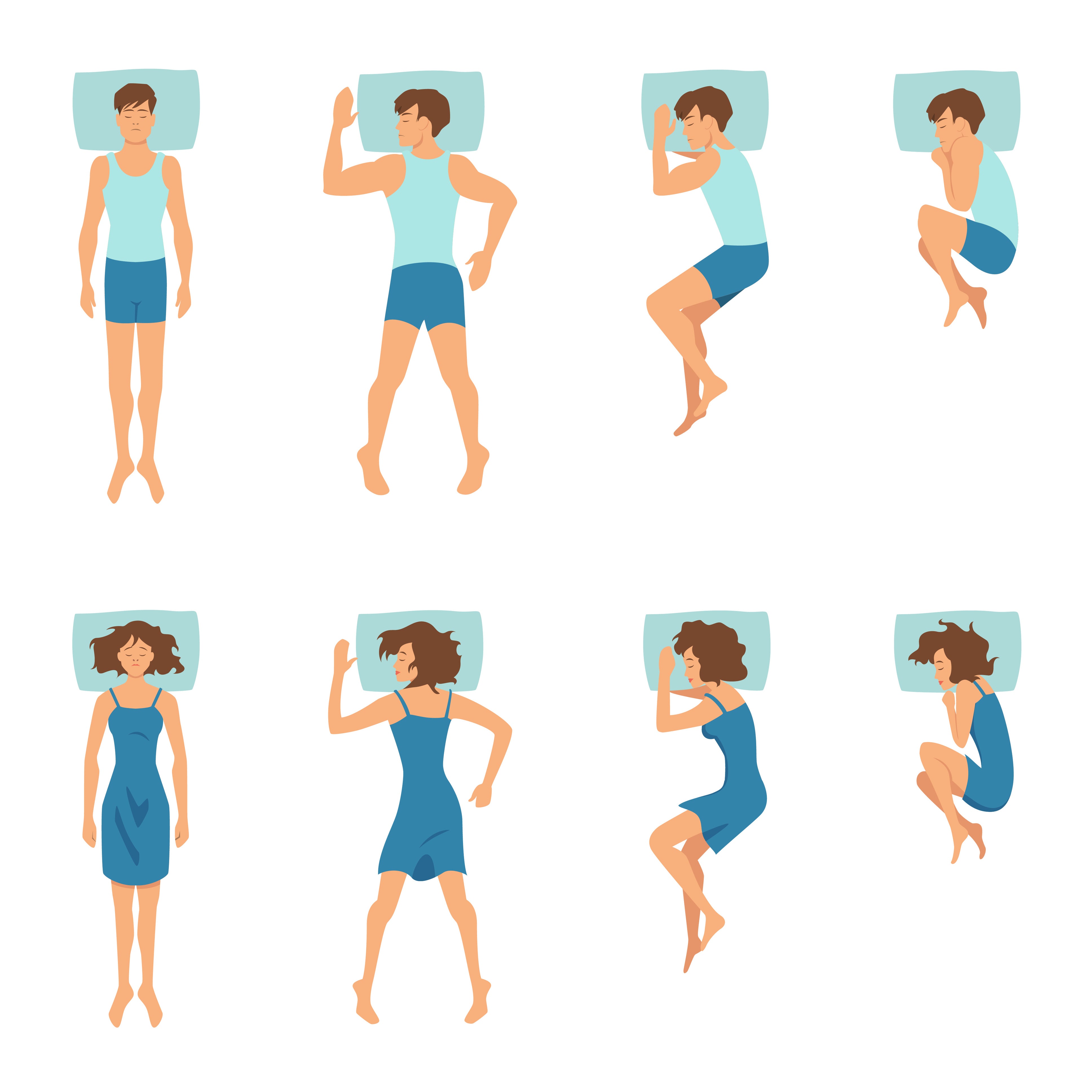 People put another pillow under the back of knees while lying down on bed.  Correct sleep on back posture. Stock Vector