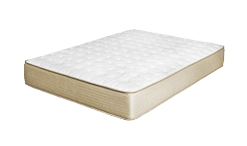 Traditional flat spring mattress with beige color against white background